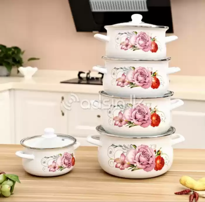 5 Pcs Enamel Cookware Set With Lid