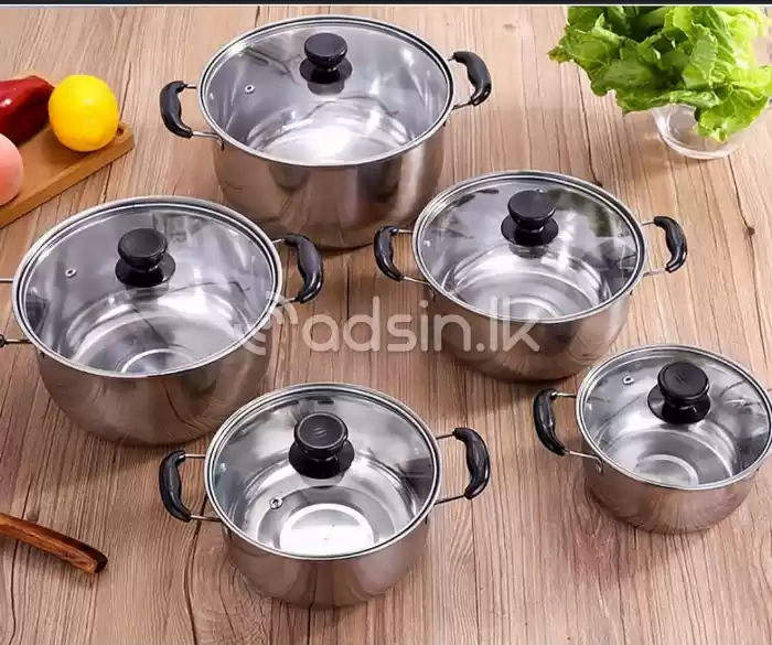 5 Psc Stainless Steel Cookware Set with Glass Lid