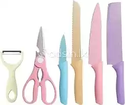Kitchen Colorful Knife Set 7 PCS Non-Stick Coating + Chopping pad