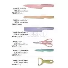 Kitchen Colorful Knife Set 7 PCS Non-Stick Coating + Chopping pad