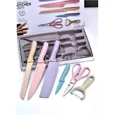 Kitchen Colorful Knife Set 7 PCS Non-Stick Coating + Chopping pad