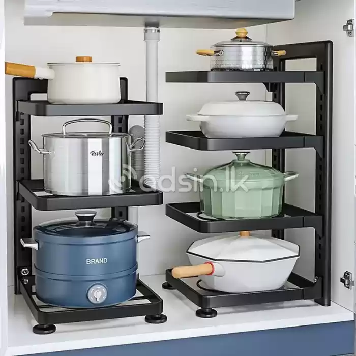 Pot Storage Rack Household Kitchen Multi-Layer Storage Rack (Color : Black, Size : 4 Layer)